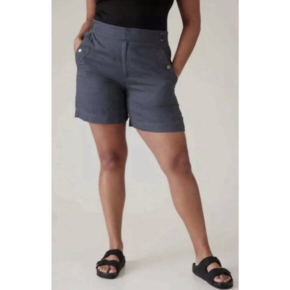 Athleta Shorts Women Sz 0 Voyager Linen Short Granite Blue Pockets Safari Modest - Picture 1 of 4